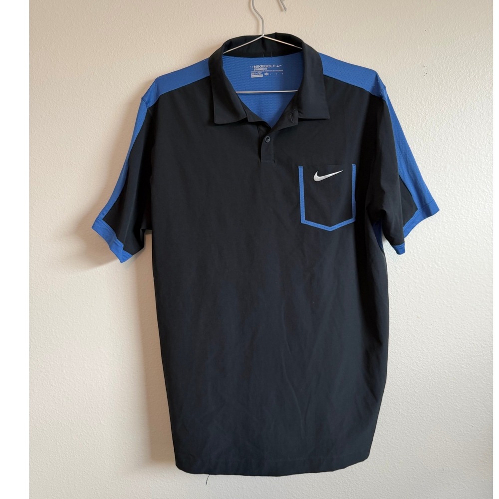 Nike Golf Polo Shirt Men Large Black Blue Dri-FIT 639239-015 Short Sleeve Sport - Picture 3 of 6